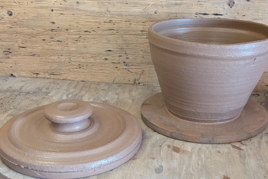 Handmade Guernsey bean jar pot – early prototype, unglazed