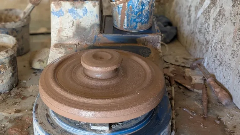 Lucy's pottery studio where the bean jars are being developed